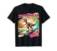 Jurassic Holiday Camp - Retro Velociraptor Dino Surf Fun Maglietta