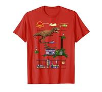 Jurassic Park Digital Video Game Scene Maglietta, Uomo, Rosso, XL