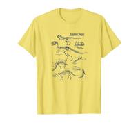 Jurassic Park Dinosaur Skeletons Sketches Maglietta, Uomo, Limone, XL