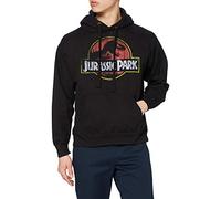 Jurassic Park Cappuccio con Logo Invecchiato Felpa con, Nero, XL Uomo