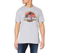 Jurassic Park Men's Distressed Logo T Shirt, Grey Marl, XXL UK