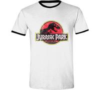 Jurassic Park T-Shirt Vintage Logo Bianco-Nero S, Medio, Bianco, S