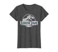 Jurassic Park White Distressed Circle Logo Maglietta, Donna, Grigio Scuro, S