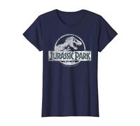 Jurassic Park White Distressed Circle Logo Maglietta, Donna, Navy, 3XL
