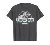 Jurassic Park White Distressed Circle Logo Maglietta, Uomo, Grigio Scuro, XXL
