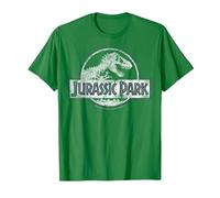 Jurassic Park White Distressed Circle Logo Maglietta, Uomo, Verde Mela, XXL