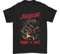 Jurassic Rawr N Rotolo Dinosauro Chitarra Rock T-Shirt 100% Cotone