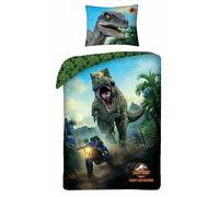 Jurassic World Copripiumino Singolo 140x200 + Federa 70x90 100% Cotone | Set lenzuola reversibile | Cotone naturale traspirante | Licenza ufficiale | Bambini | Regalo | Lavabile in lavatrice