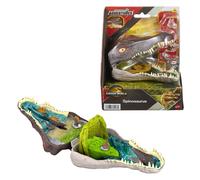 Mattel Jurassic World La Rinascita Micro Avventure, playset con testa di Spinosauro che si apre con 4 funzionalità interattive, 3 micro personaggi, dinosauro giocattolo, JGB98
