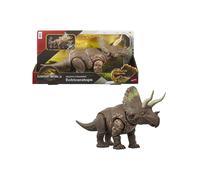 Mattel Jurassic World La Rinascita Predatori Giganti, dinosauro giocattolo Eotriceratopo, grandi dimensioni, 2 attacchi furiosi attivati dalla coda, gioco digitale, JGB93