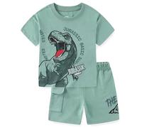 Jurassic World Set da 2 pezzi con maglietta a maniche corte e pantaloncini in spugna francese per bambini grandi, Verde, 7