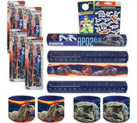 Jurassic World Set di bomboniere con braccialetto a schiaffo - Bundle con 16 braccialetti con dinosauro schiaffo per bambini più adesivi, altro | Jurassic World Birthday Party Supplies
