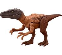 Jurassic World Strike Attack - Statuetta di dinosauro Herrerasurus con articolazioni mobili e funzione sciopero singolo, regalo giocattolo con gioco fisico e digitale