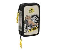 JURASSIC WORLD WARNING - Astuccio per scuola per bambini, con 28 utensili inclusi, ideale per bambini dai 5 ai 14 anni, comodo e versatile, qualità e resistenza, 12,5 x 4 x 19,5 cm, colore grigio