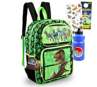 Jurassic World Zaino per bambini - Bundle con borsa da scuola Jurasic World da 40,6 cm, bottiglia d'acqua, adesivi, altro | Zaino T-Rex dinosauro per ragazzi, ragazze, bambini