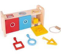 Janod - Essentiel - La Scatola Portachiavi - Gioco Educativo in Legno per La Prima Infanzia 2-In-1 - Apprendimento di Forme e Colori e della Motricità Fine - Pittura Ad Acqua - Da 18 Mesi, J05065