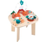 JANOD-Dino Tavolo Multiattività Dinosauro-8 attività per Bambini-Multisensoriale-Abilità Fino-Motorie e Manualità-Legno FSC-dai 12 Mesi, J05825, Multicolore, 40 x 32 x 52,5