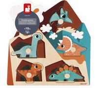 Janod - Puzzle sonoro in legno Dino - 5 pezzi che attivano i versi dei dinosauri - Sviluppa la motricità e l'udito - Dai 18 mesi