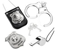 JurciCat 5 Pezzi Manette Giocattolo Bambini Accessori Polizia - Distintivo Per Cosplay Carnevale Halloween Festa Costume