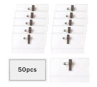 JurciCat 50 Pezzi Porta Badge Portabadge Con Badge Vuoti Per Biglietti Da Visita Titolare Di Carta D'identità Con Clip E Pin Pvc Trasparente Titolare Di Carta D'identità (9 X 5,6 Cm)