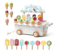 JurciCat Gelateria Giocattolo per Bambini in Legno Accessori da Cucina per Giochi Ruolo con Contenitore Legno per Bambini dai 3 Anni in su Giocattoli Didattici di Natale Regali Compleanno (Bianco)