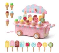 JurciCat Gelateria Giocattolo per Bambini in Legno Accessori da Cucina per Giochi Ruolo con Contenitore Legno per Bambini dai 3 Anni in su Giocattoli Didattici di Natale Regali Compleanno (Rosa)