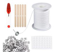 JurciCat Set 5 Stoppini per Candele Stoppino per Candele Lungo 61 M 100 Adesivi Stoppini per Candele 100 Supporti in Metallo 1 Paio di Forbici per Stoppini E 5 Dispositivi Centraggio in Legno