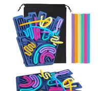 JurciCat Tavola Sensoriale con Borsa da Viaggio e 12 Cordoncini Accessori Tavola Sensoriale Silicone Doppia Faccia Giocattolo Sensoriale per Bambini dai 3 Anni e Adulti Gioco D'attività (Blu Navy