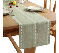 JURENEE Runner Tavola Moderno, 33 X 183 Cm, Runner da Tavolo in Cotone e Lino Ricamata, Runner Tavolo, Tovaglia in Stile Rustico, Ideale per Decorare Tavoli da Ristorante, Feste e Dessert (Verde)