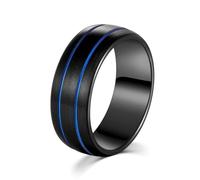 Jurikko Anelli in tungsteno da uomo, classici, da 8 mm, per promessa di fidanzamento, con finitura opaca, doppia scanalatura blu, vestibilità comoda, taglia 7-12, 10, Carburo di tungsteno, Nessuna