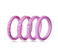 Jurikko Fedi nuziali impilabili in silicone per lei, comodi anelli intrecciati in gomma sottile, 4 anelli, Silicone, Nessuna pietra preziosa