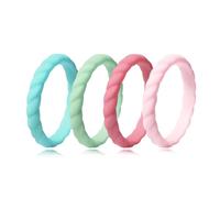 Jurikko Fedi nuziali impilabili in silicone per lei, comodi anelli intrecciati in gomma sottile, 4 anelli, Silicone, Nessuna pietra preziosa