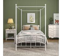 JURMERRY Struttura per letto a baldacchino con testiera e pediera, in acciaio resistente, si adatta perfettamente al tuo materasso, facile da assemblare fai da te, (texture bianca)