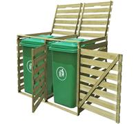 Juroupi Copribidone Doppio per Spazzatura 240 L in Legno Impregnato,Copribidone Spazzatura Esterno,Accessori per Contenimento Rifiuti,Strutture per Contenitori Rifiuti-42270