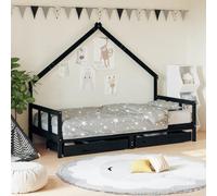 Juroupi Giroletto Bambini con Cassetti Nero 90x200cm Massello di Pino,Mobili,Mobili per bebè e bimbi,Lettini e letti per bimbi-834554