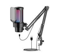 Juroupi Kit Microfono Microfono Gioco USB RGB Lighting Modalità Cardioide Pick-up Muto Rapido e Guadagna Manopola con Rack Boom per Giochi/incontri/record di Streaming Live/video