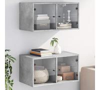 Juroupi Mobili a Muro con Ante in Vetro 2pz Grigio Cemento 68,5x37x35cm,Mobile Pensile,Mobili a Muro,Mobili Sospesi a Muro,Mobili a Muro Soggiorno-836504