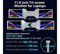 Juroupi Monitor Portatile a Triplo Schermo da 15,4 Pollici Schermo di Espansione per Laptop Risoluzione 1920 * 1080 Installazione Semplice per Laptop da 15,6-17,3 Pollici (#2)