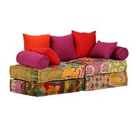 Juroupi Pouf Modulare a 2 Posti in Tessuto Patchwork,Pouf Modulare,Poltrone Sacco Soggiorno,Modulare Sgabello-244985