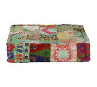 Juroupi Pouf Patchwork in Cotone Fatto a Mano Quadrato 50x50x12cm Verde,Pouf Modulare,Poltrone Sacco Soggiorno,Modulare Sgabello-246576