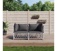 Juroupi Set Salotto da Giardino 2 pz con Cuscini in Acciaio Bianco,Set di Conversazione per Patio,Set Salotto da Esterno,Giardino Esterno Arredo-3186812