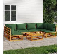 Juroupi Set Salotto da Giardino 7pz con Cuscini Verdi in Legno Massello,Set di Mobili da Giardino,Set Salotto da Giardino,Set Salotto da Giardino Esterno-3155329