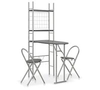Juroupi Set Tavolo e Sedie Pieghevoli con Scaffale 3pz MDF Acciaio Nero,Mobili,Set di mobili,Set di mobili per cucina e sala da pranzo-284404