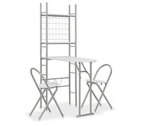 Juroupi Set Tavolo Sedie Pieghevoli con Scaffale 3pz MDF Acciaio Bianco,Mobili,Set di mobili,Set di mobili per cucina e sala da pranzo-284403