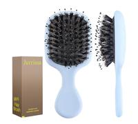 Jurrissa Mini spazzola per capelli con setole di cinghiale, dimensioni da viaggio, per donne, uomini, bambini, piccola spazzola portatile per tasche e borse, mini spazzola districante per aggiungere