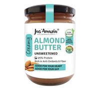 Jus' Amazin Creamy Almond Butter - Unsweetened (500 g), 25% Protein, Plant-Based Nutrition, 100% Almonds, Zero Additives, Vegan, Dairy Free, 100% Natural, Keto