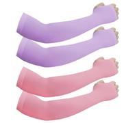 JUSDIQIR Manicotti per braccia con fori per il pollice, per uomini e donne, copertura per braccio a compressione UV, per sport all'aria aperta, viola e rosa., Large
