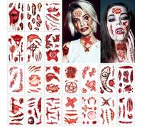 Jusduit Halloween Tatuaggi adesivi per Halloween Zombie Scars 20 fogli cicatrici tatuaggi Halloween ferita sangue artificiale falso crosta sangue corpo speciale trucco per Halloween cosplay party