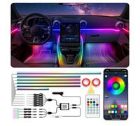 Jushope - Luci LED acriliche - Kit di illuminazione per interni auto Rainbow Dream Dynamic Colour Chase - Sincronizzazione musicale (10 in 1 (4 x 29,5 + 17,5 + 14,5)