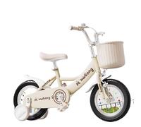 JUSKAQZYI bici per bambini Bici for bambine dai 3 ai 10 anni, bici da bambina da 12 a 20 pollici con campanelli, cestino e stelle filanti, biciclette for bambini monopattini(Beige,12inch)